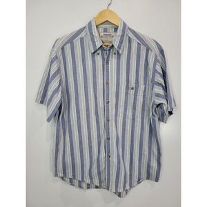 Vtg Wrangler Rugged Wear Mens Striped Short Sleeve Button Down Shirt Casual‎